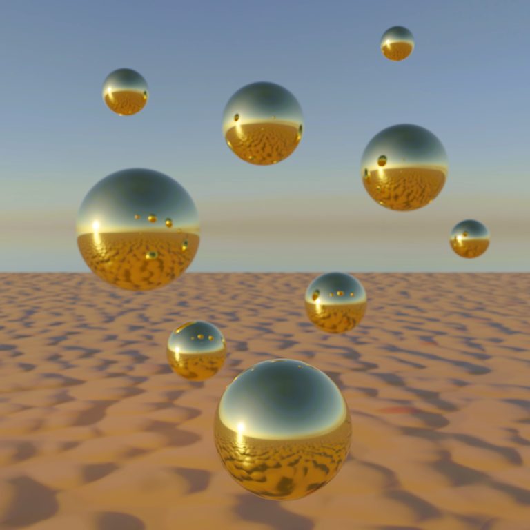 Gold est une œuvre d’art numérique contemporaine représentant des sphères dorées réfléchissantes évoluant dans un paysage lumineux aux teintes sable et or. Cette création moderne associe minimalisme, élégance et jeux de reflets pour offrir une décoration murale sophistiquée et intemporelle.