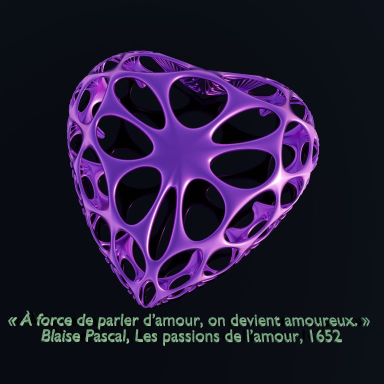 Love est une œuvre d’art numérique contemporaine représentant deux formes organiques aux couleurs rouge et violette. Inspirée du design génératif et de l’architecture biomorphique, cette création symbolise l’amour, l’équilibre et la complémentarité dans une esthétique moderne et raffinée.