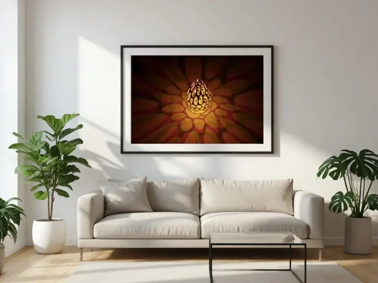 Un luminaire aux formes géométriques audacieuses, illuminant l'espace avec une lumière douce et enveloppante. La structure en treillis crée un jeu d'ombres et de lumières fascinant, créant une ambiance mystérieuse et élégante.