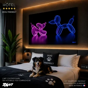 Transformez une simple porte de toilettes en un élément de décoration qui surprend et amuse vos visiteurs. Et si l'art contemporain s'invitait dans les espaces les plus inattendus ? Cette création numérique met à l'honneur nos fidèles compagnons avec une touche d'humour, de design et de modernité. Idéale pour un hôtel, un restaurant ou tout établissement Dog Friendly, elle apporte une identité originale et un sourire à chaque visiteur.